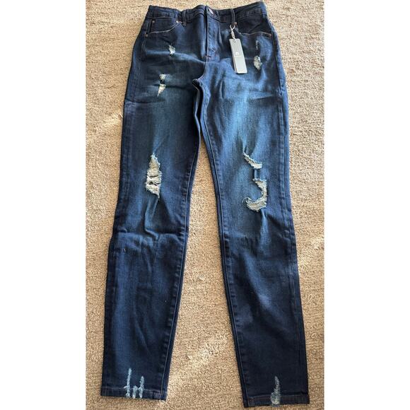 NWT Tractr Nina Skinny Jean Size‎ 6 Indigo Blue Distressed Modern Look - Picture 2 of 11